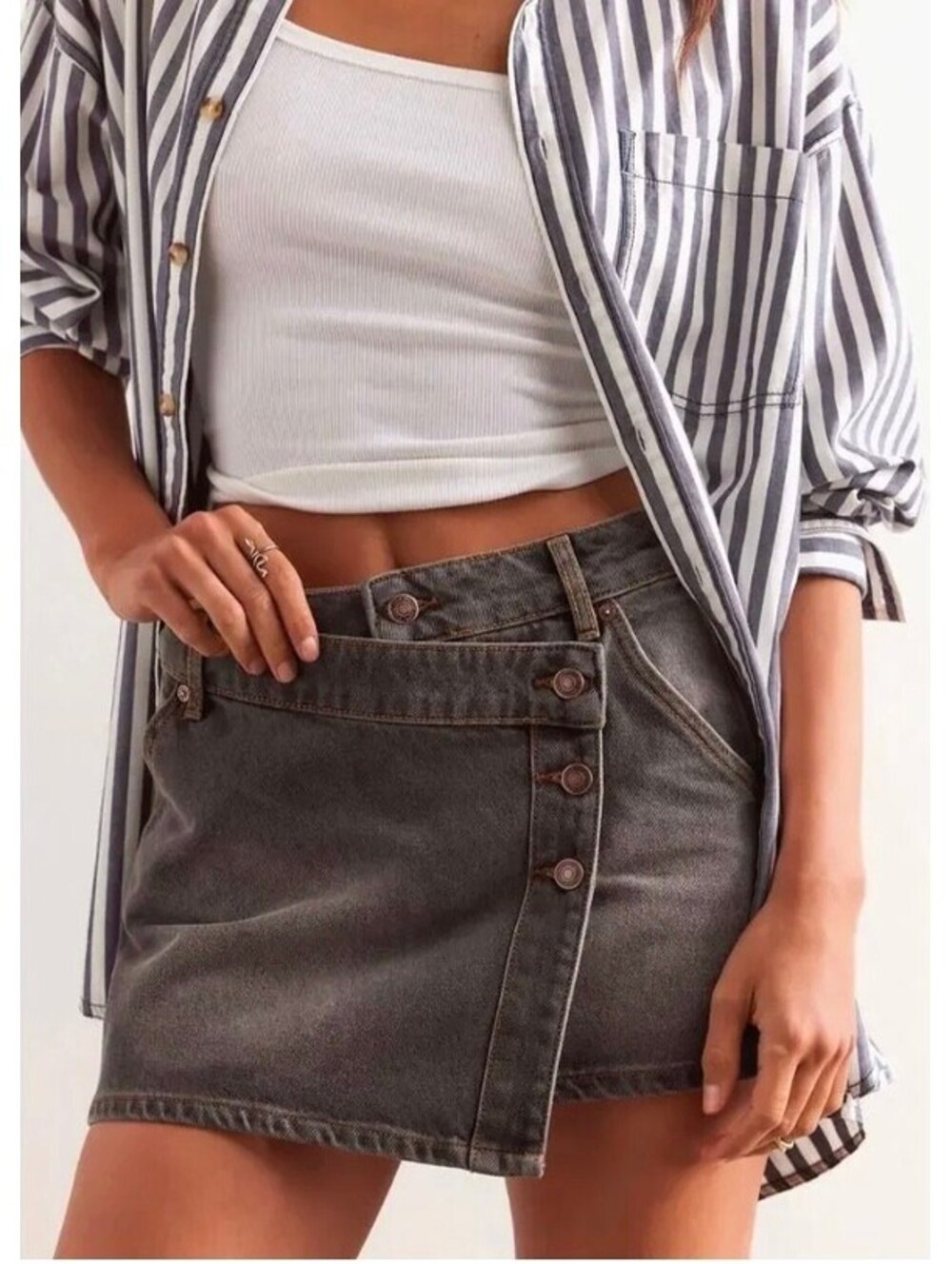Free People We The Free Wynne Asymmetrical Wrap Denim Mini Skirt - Waist 25